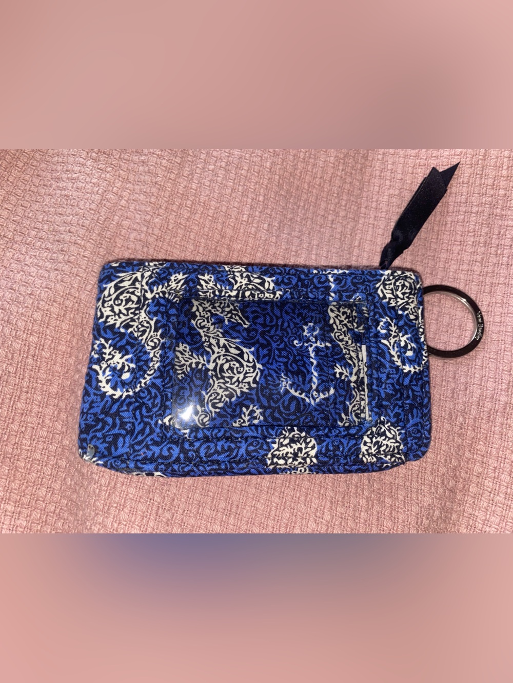 Vera Bradley Royaln Blue and White Seahorse Paisley Wristlet ID Case - Picture 8 of 15